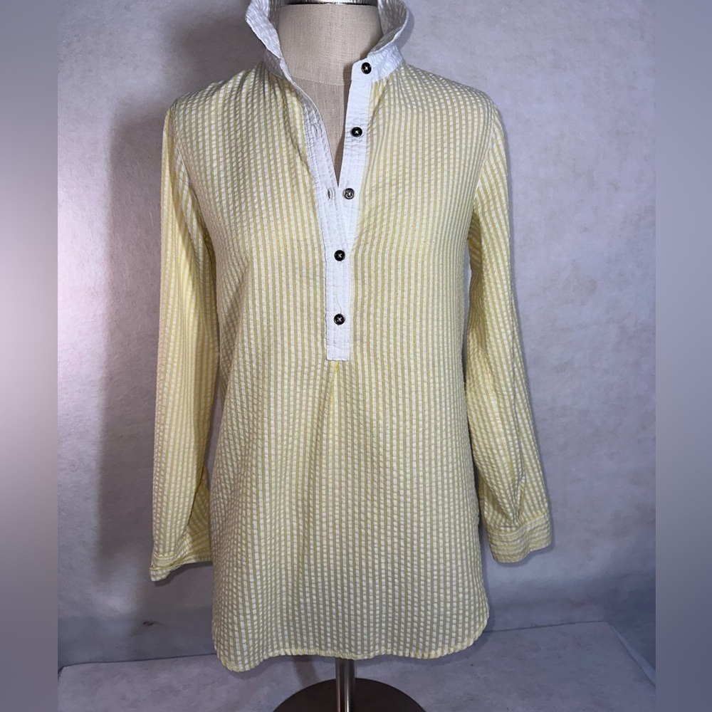 Yellow and white Striped Duffield Lane tunic top